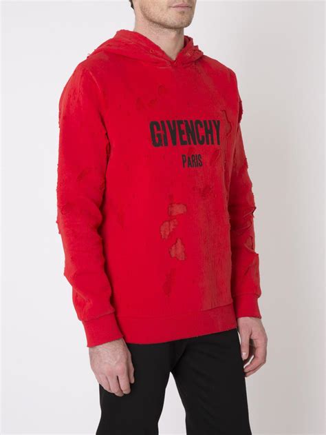 givenchy paris sweatshirt red|Givenchy men's destroyed hoodie.